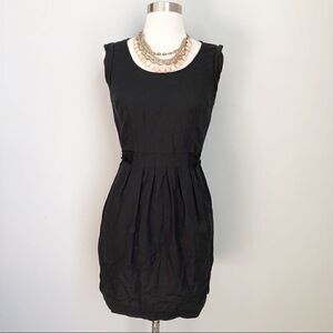 LOFT Black Linen Round Neck Waist Tie Belt Side Pockets Crew Neck Women’s Size 4